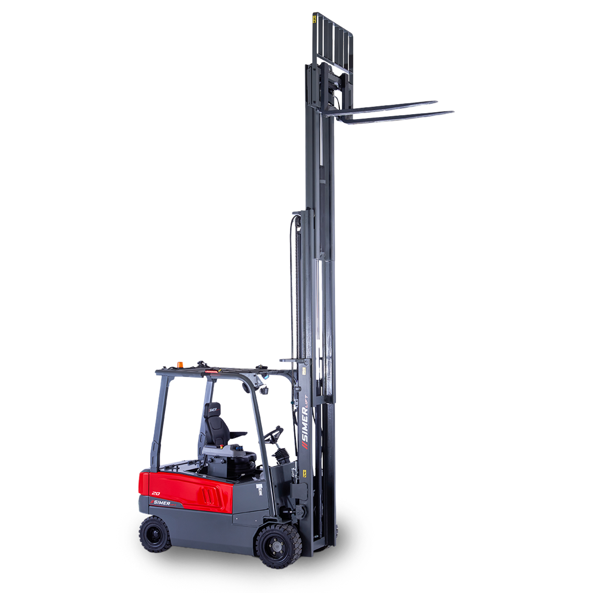 SimerLift 20T-4W forklift, 2000 kg taşıma kapasitesine sahip, AC elektrik motorlu ve dar alanlarda mükemmel manevra kabiliyeti sunan bir modeldir.
